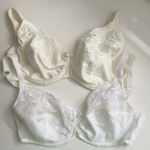 Chantelle Bras 42D TWO Full Coverage Unlined Underwire Bras White and Cream